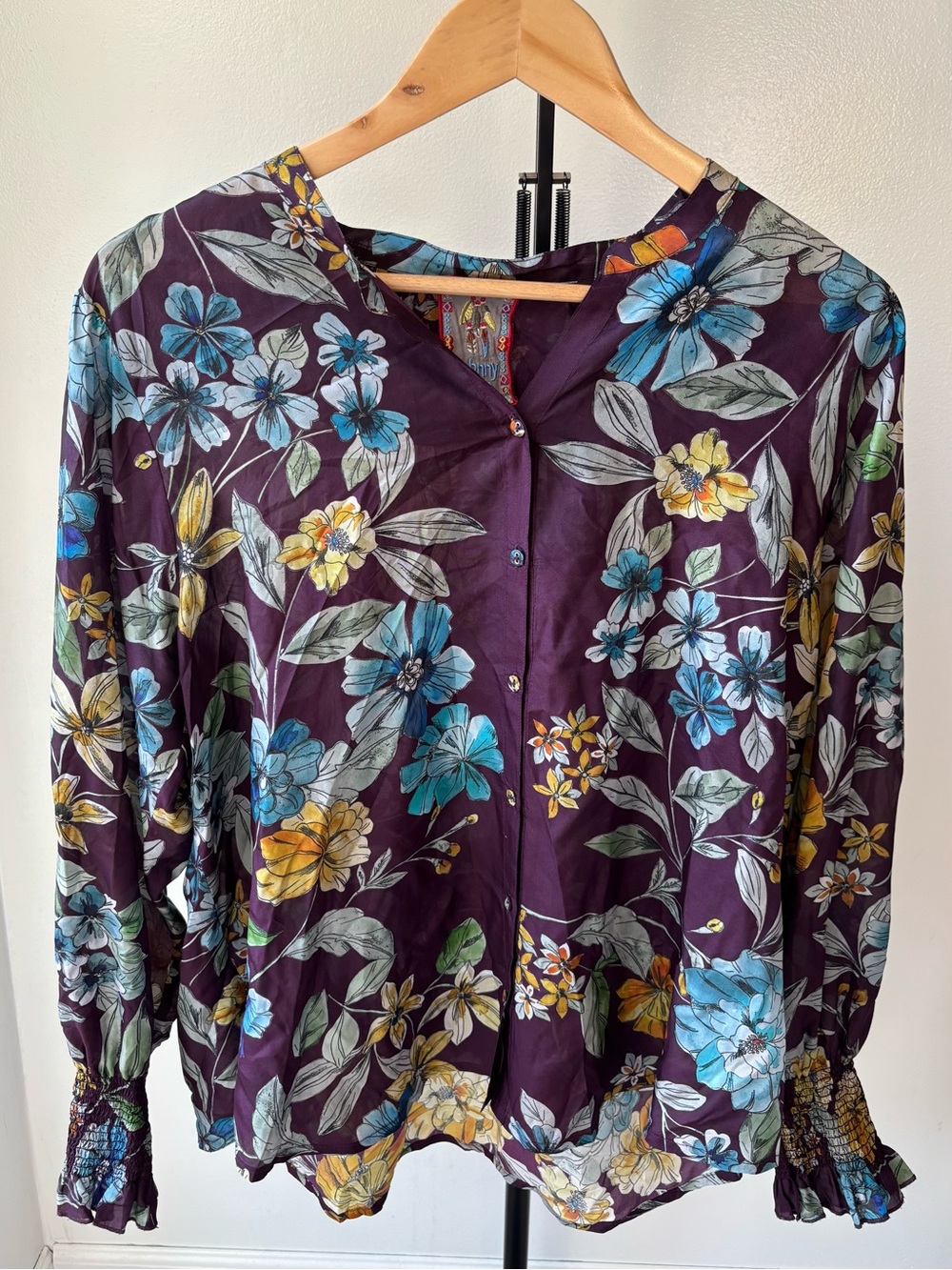 Johnny Was Purple Floral Button-Front Blouse